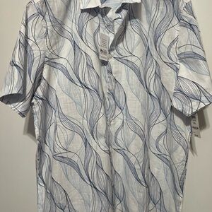 Alfani White and Blue Abstract Wave Pattern Button Up Shirt NWT